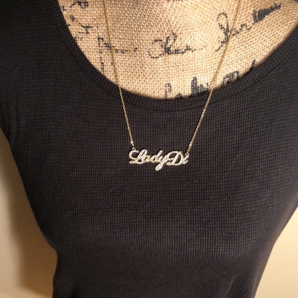 LADY DI Diamond Name Plate Gold Necklace - Picture 9 of 11
